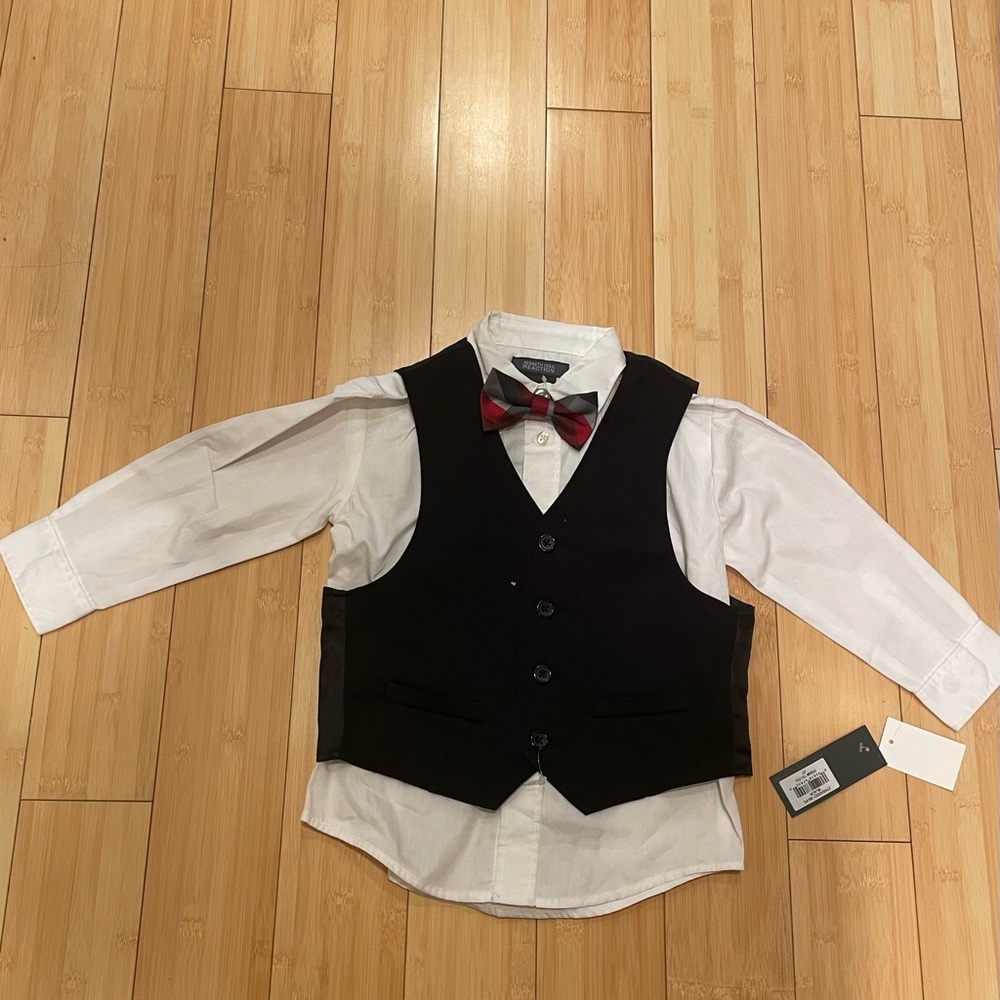 Kenneth Cole Reaction Black Vest with White Shirt and Red Bow Tie